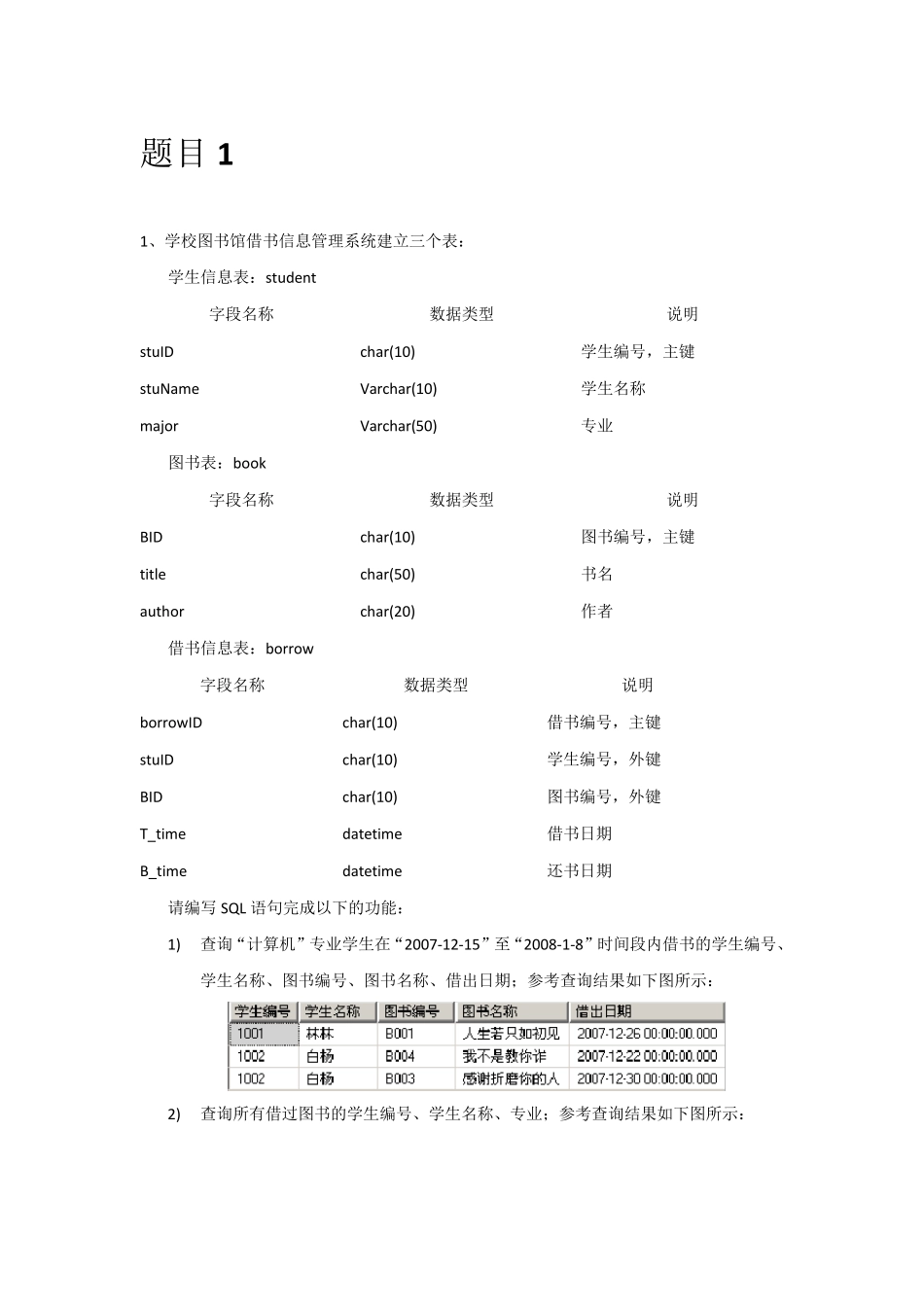 SQL存储过程实例(练习和答案)_第1页
