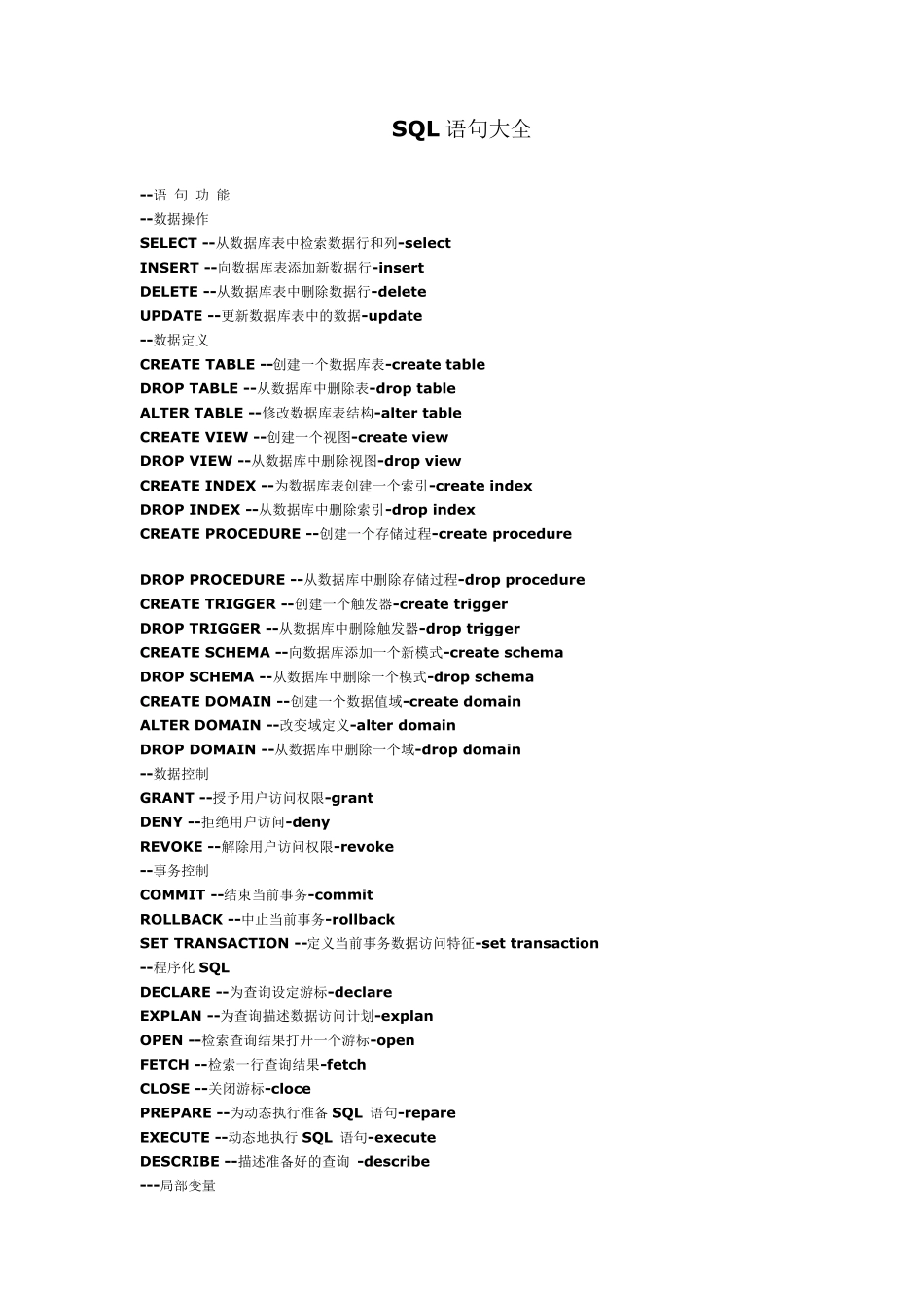 SQL语句大全(mysql,sqlserver,oracle)_第1页