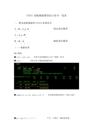 STATA面板数据模型操作命令要点