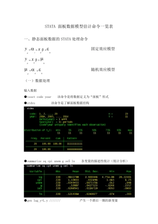 STATA面板数据模型操作命令讲解