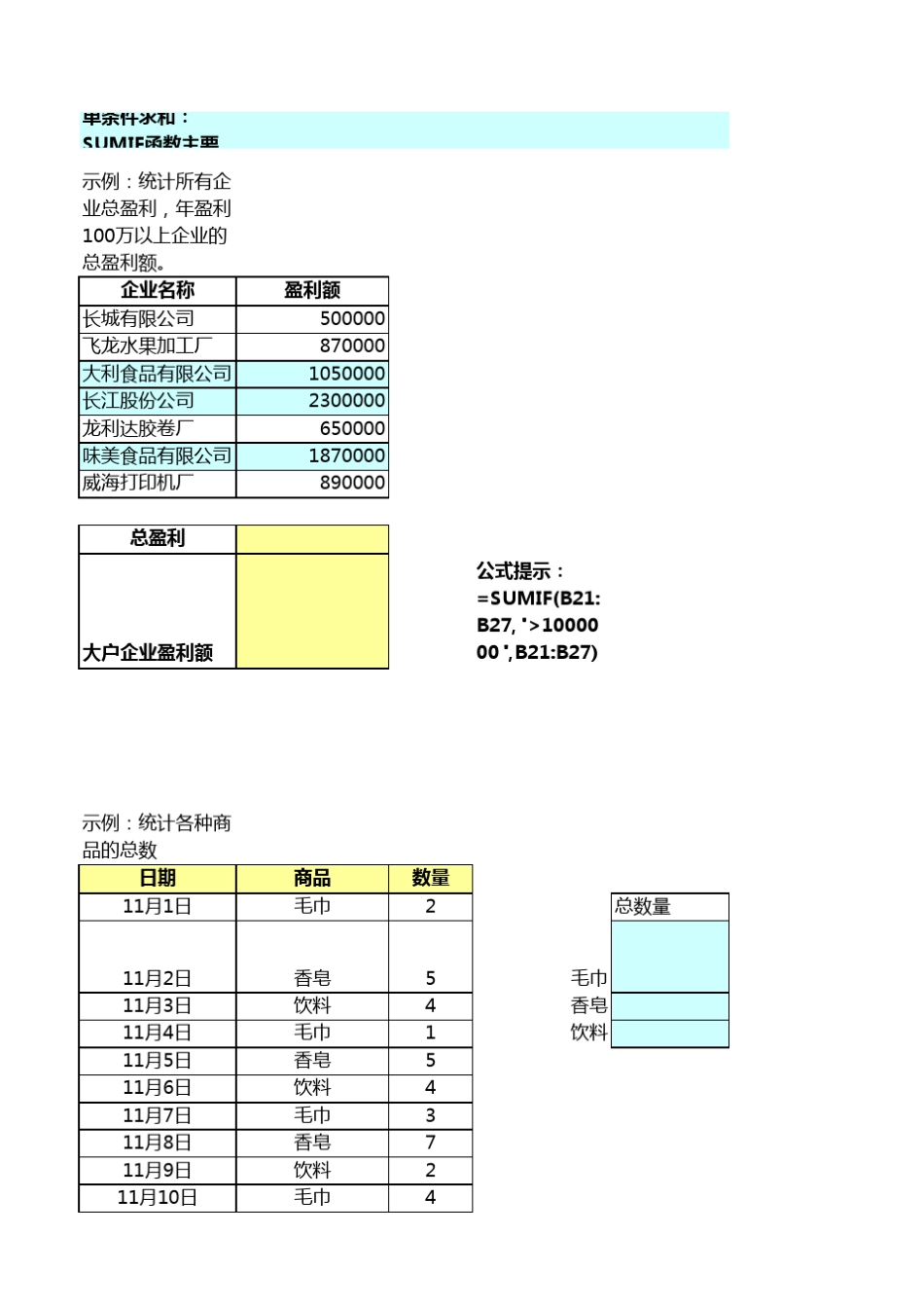 SUMIF函数综合实训练习_第1页