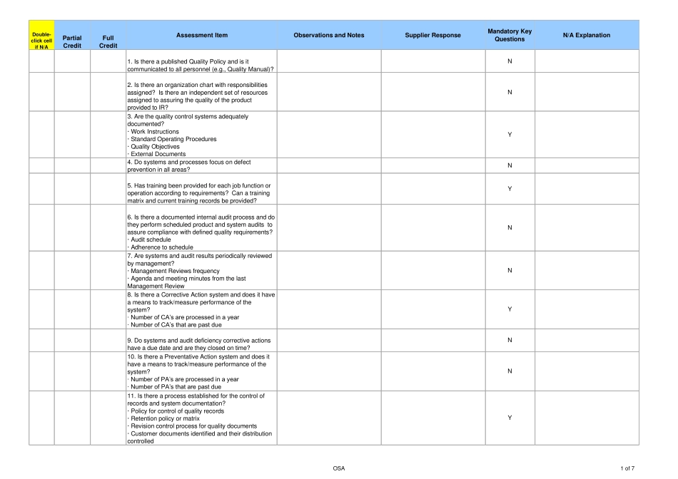 SupplierAuditCheckList供应商审核检查表_第1页