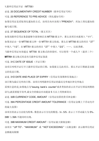 SWIFT电文信用证中常见项目表示方法