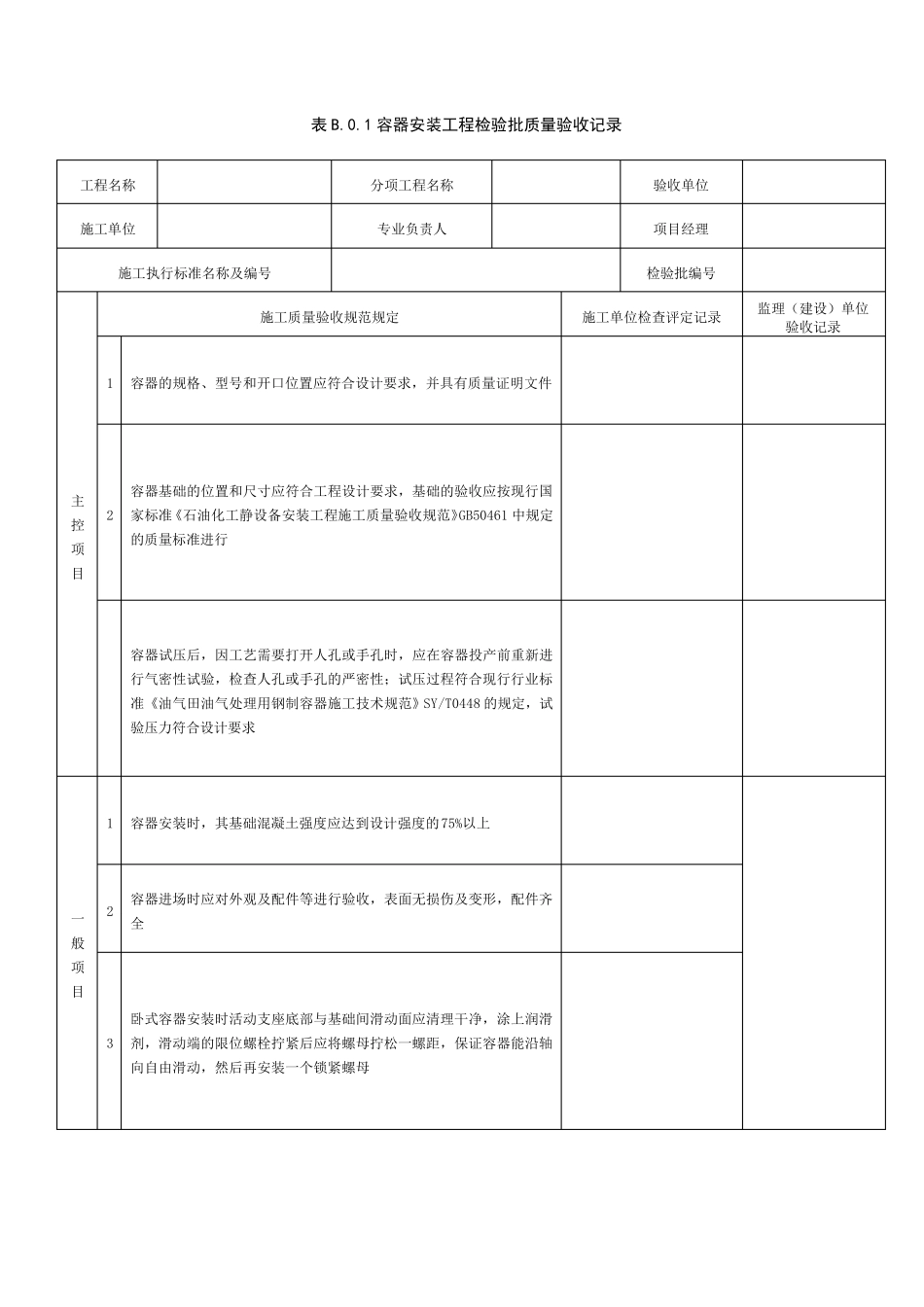 SY4201.32016设备安装工程第3部分容器类检验批表格_第1页