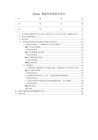 sybase数据库查询索引优化