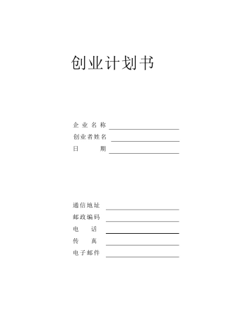 SYB创业计划书空白模板