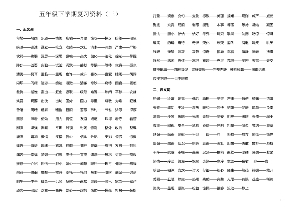 s版语文五年级下册句子复习材料_第1页