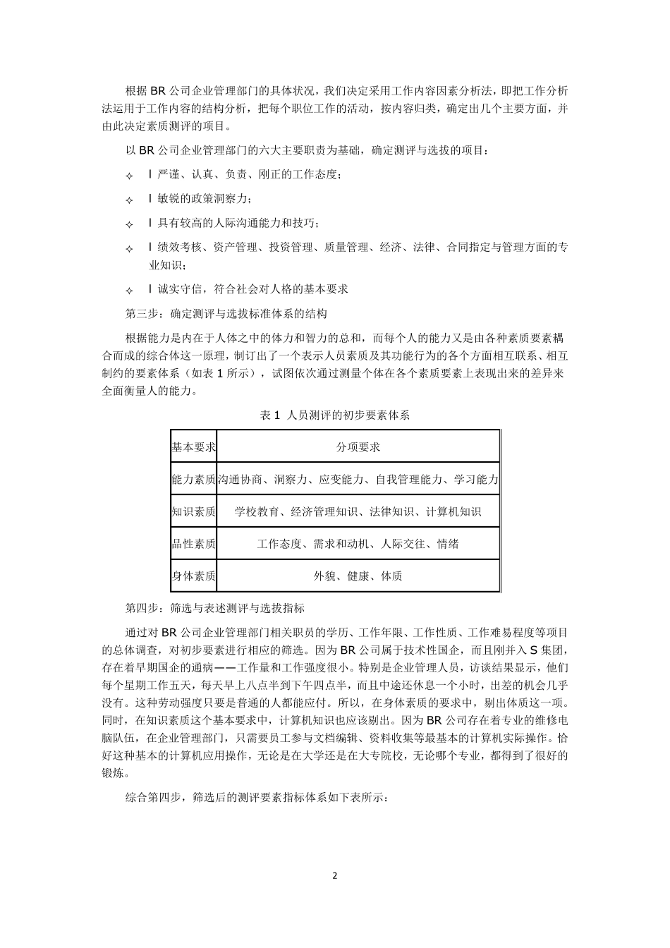 S集团BR公司企业管理人员素质测评与选拔标准体系设计案例_第2页