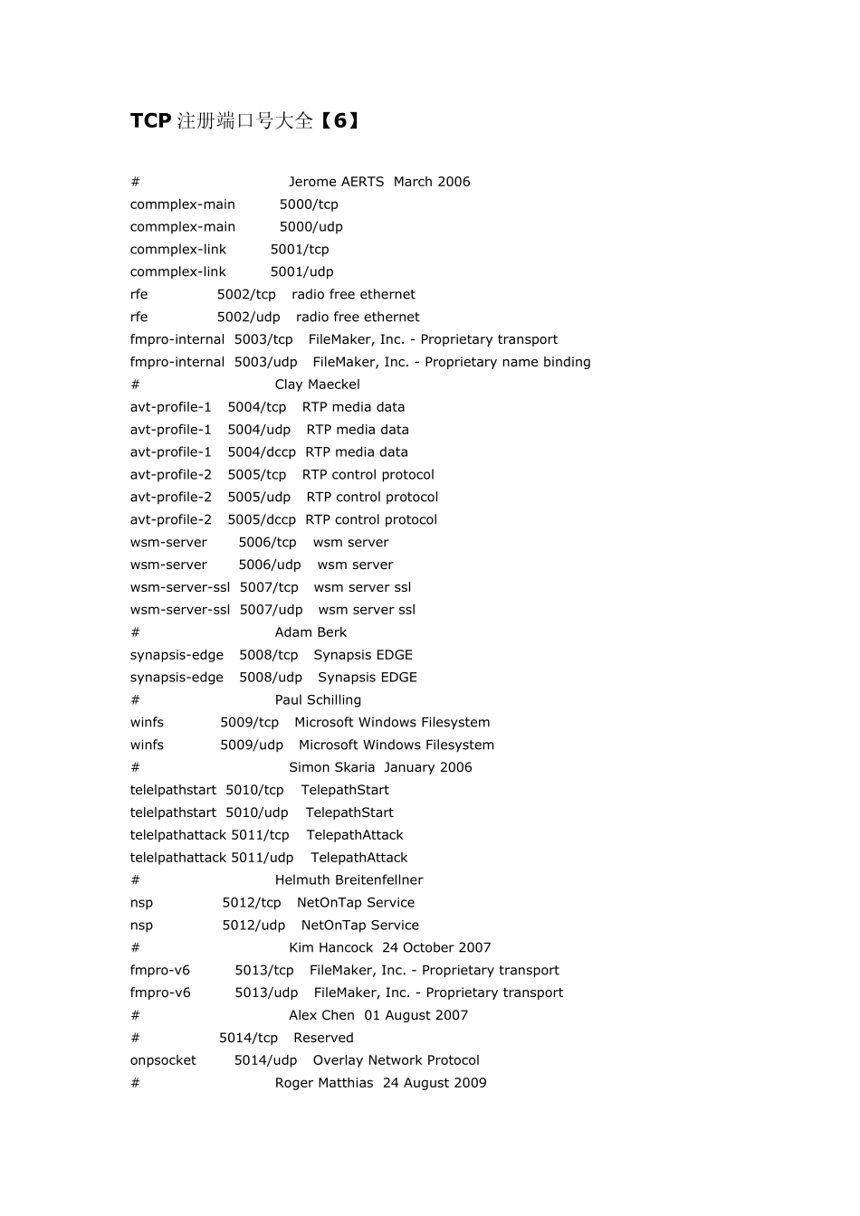 TCP端口号注册大全_第1页