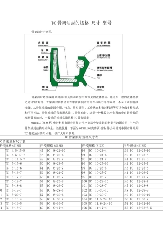 TC骨架油封的规格尺寸型号