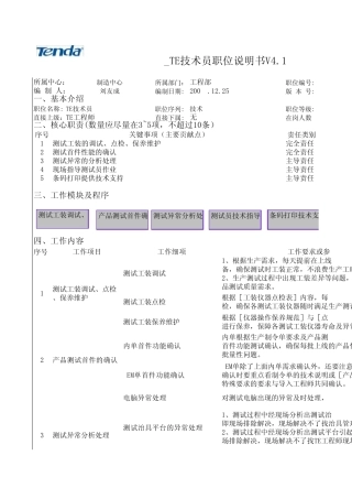 TE技术员职位说明书