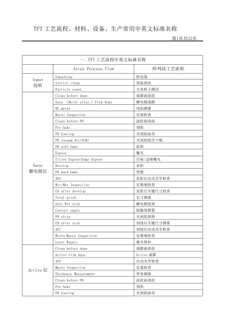 TFT工艺流程中中英文标准名称