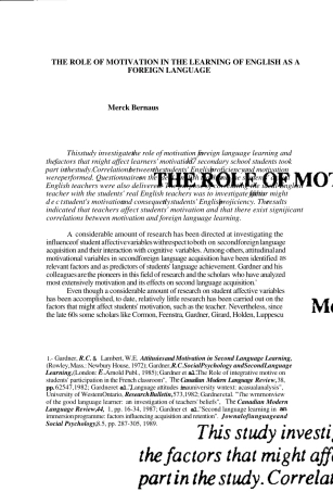 THEROLEOFMOTIVATIONINTHELEARNINGOFENGLISHASAFOREIGNLANGUAGE