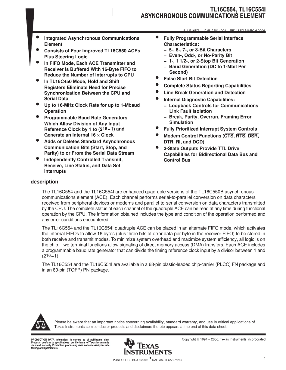 tl16c554(四路串口芯片)_第1页