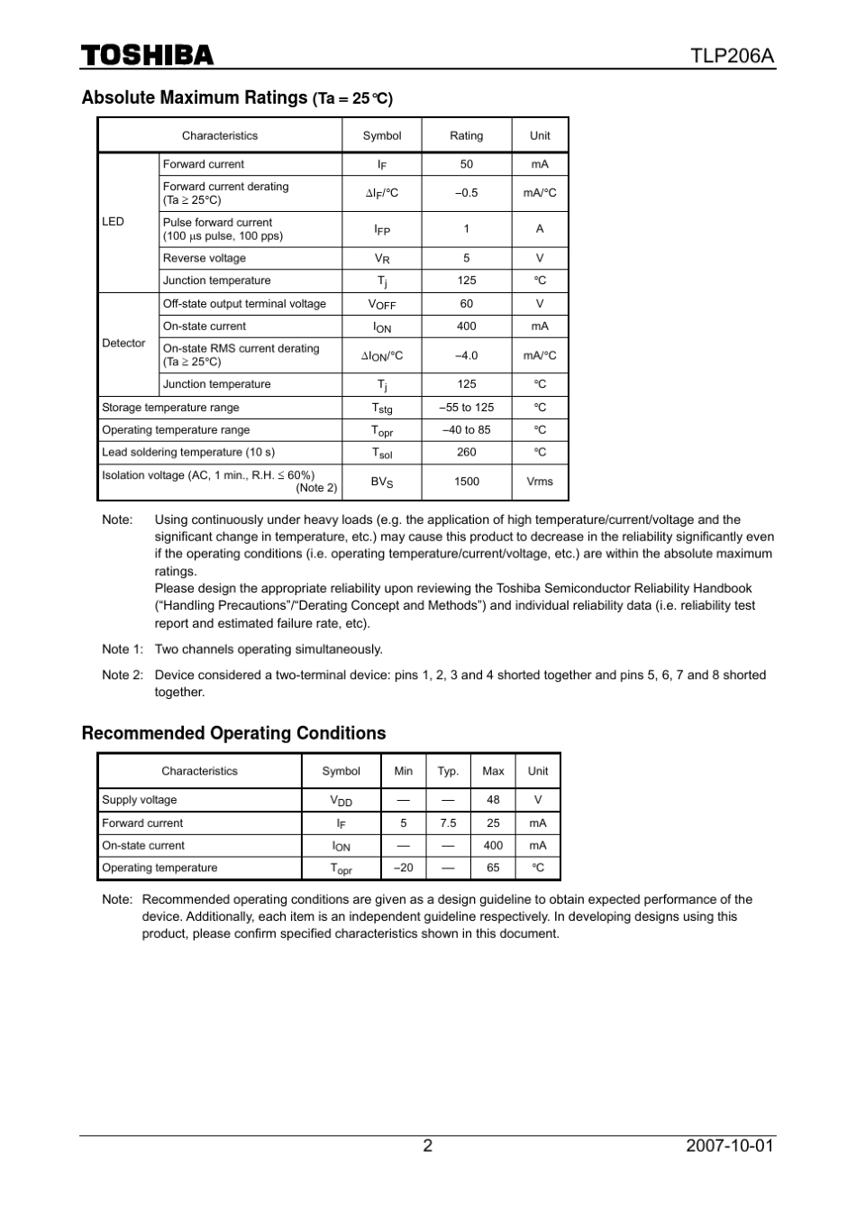 TLP206A光耦继电器_第2页
