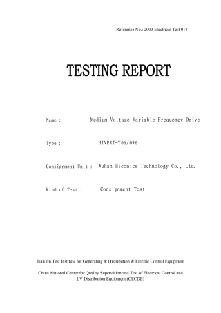 TypeTestReportforHIVERTY6kV96ASystem合康高压变频器测试报告(英文版)