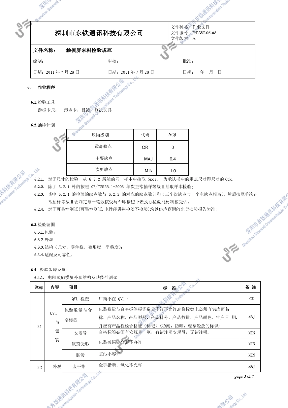 U9触摸屏来料检验规范(电阻TP)_第3页