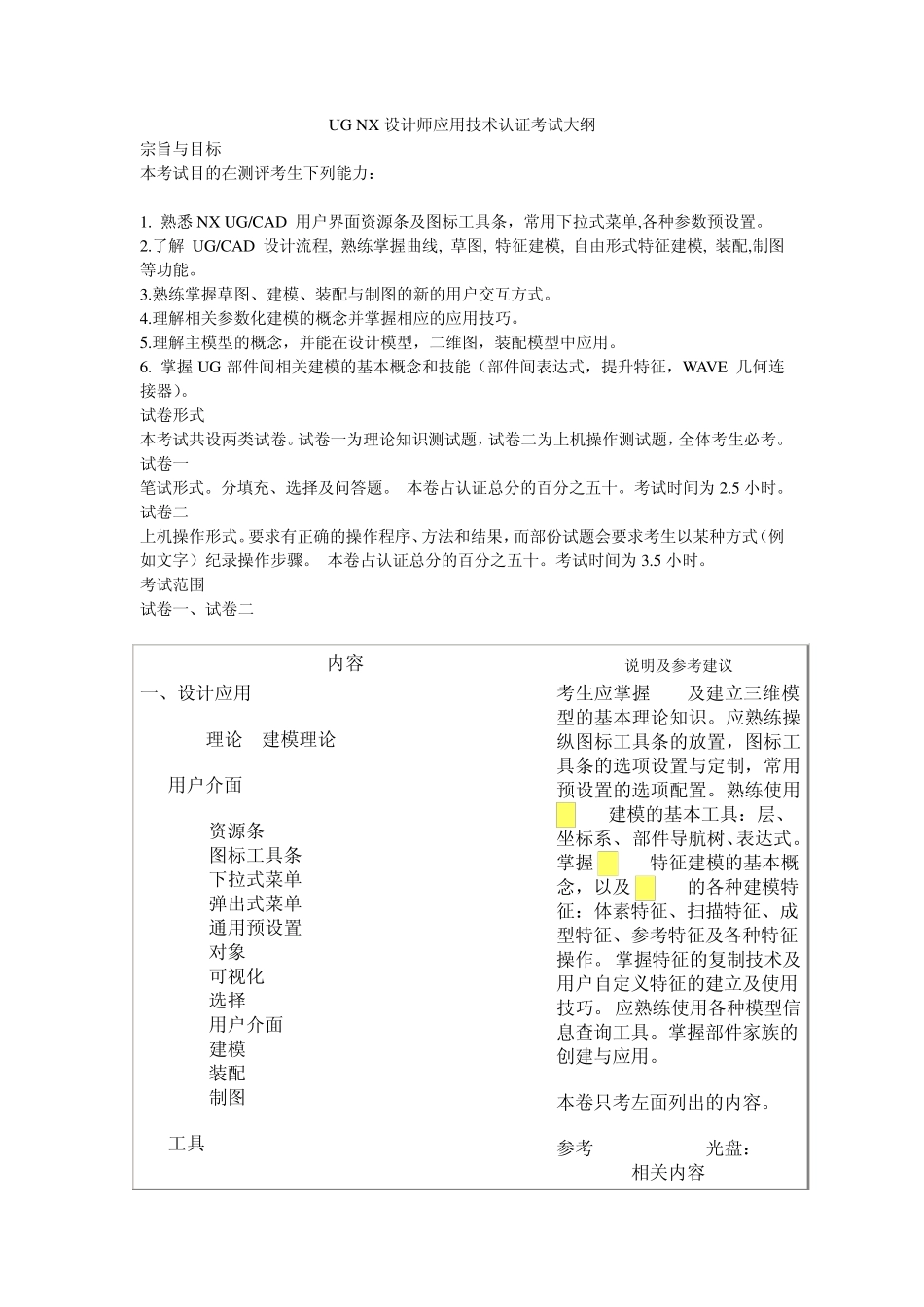 UGNX设计师应用技术认证考试大纲_第1页