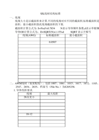 UL线材结构标准