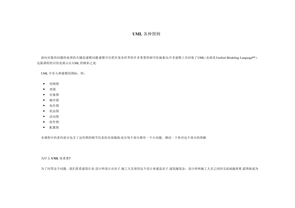 UML各种图例齐全—用例图、类图、状态图、包图、协作图、顺序图详细说明画法和功能_第1页