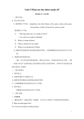 Unit5Whataretheshirtsmadeof教案