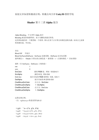 Unity3D教程宝典之Shader篇：第十三讲Alpha混合