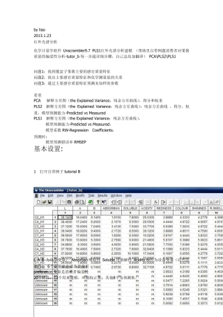 Unscrambler9.7PCA、PLS建模分析流程