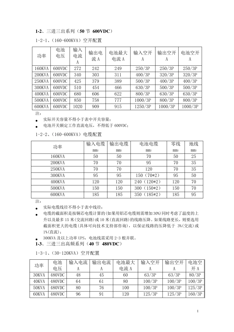 UPS电缆参数配线规格表_第1页