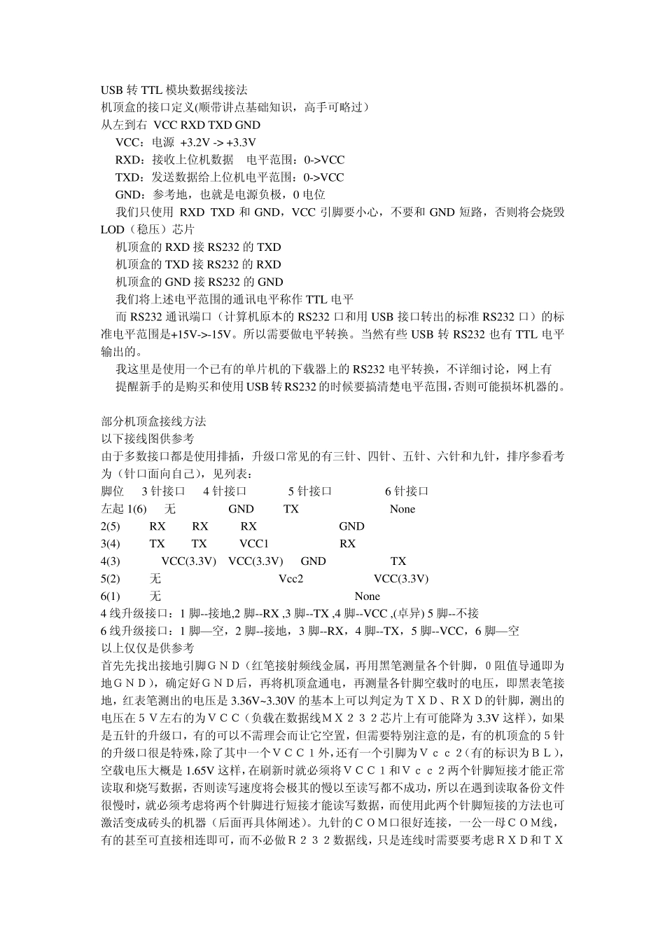 USB转TTL模块数据线接法_第1页