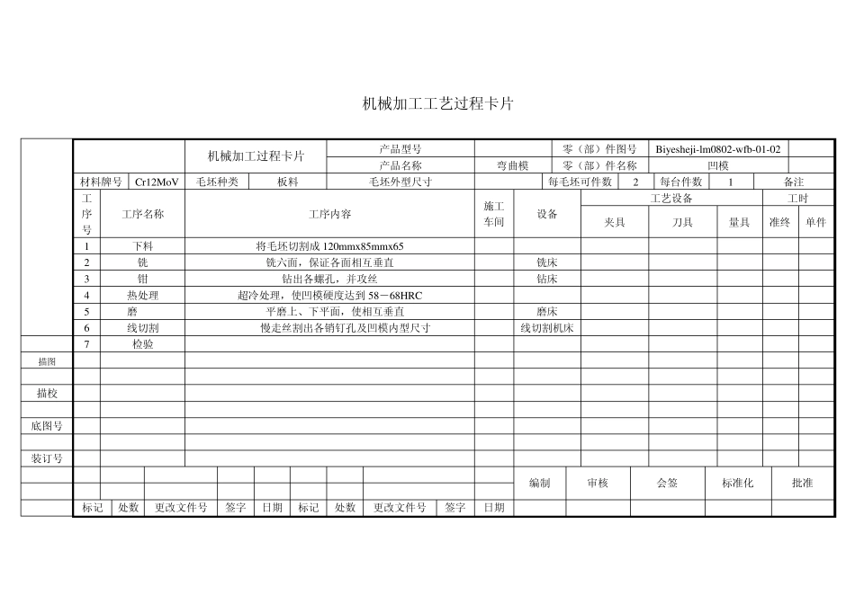 U形弯曲模具设计工艺卡_第1页