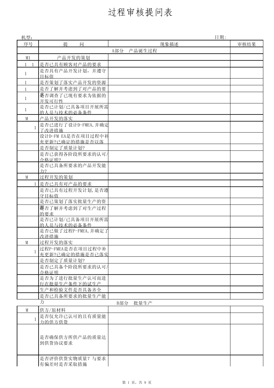 VDA6.3过程审核之过程审核提问表_第1页