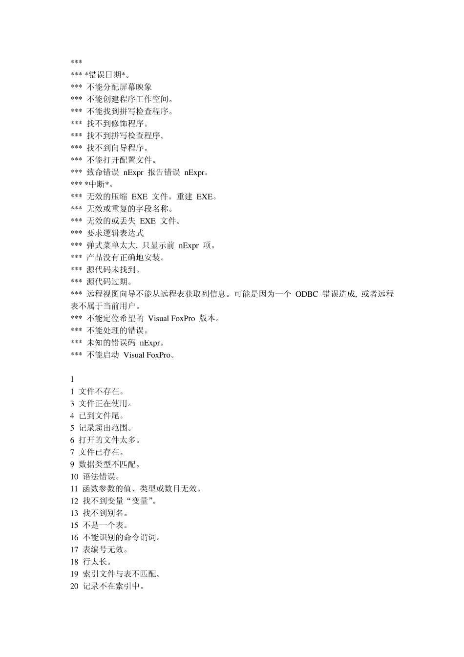VFP错误信息编号_第1页