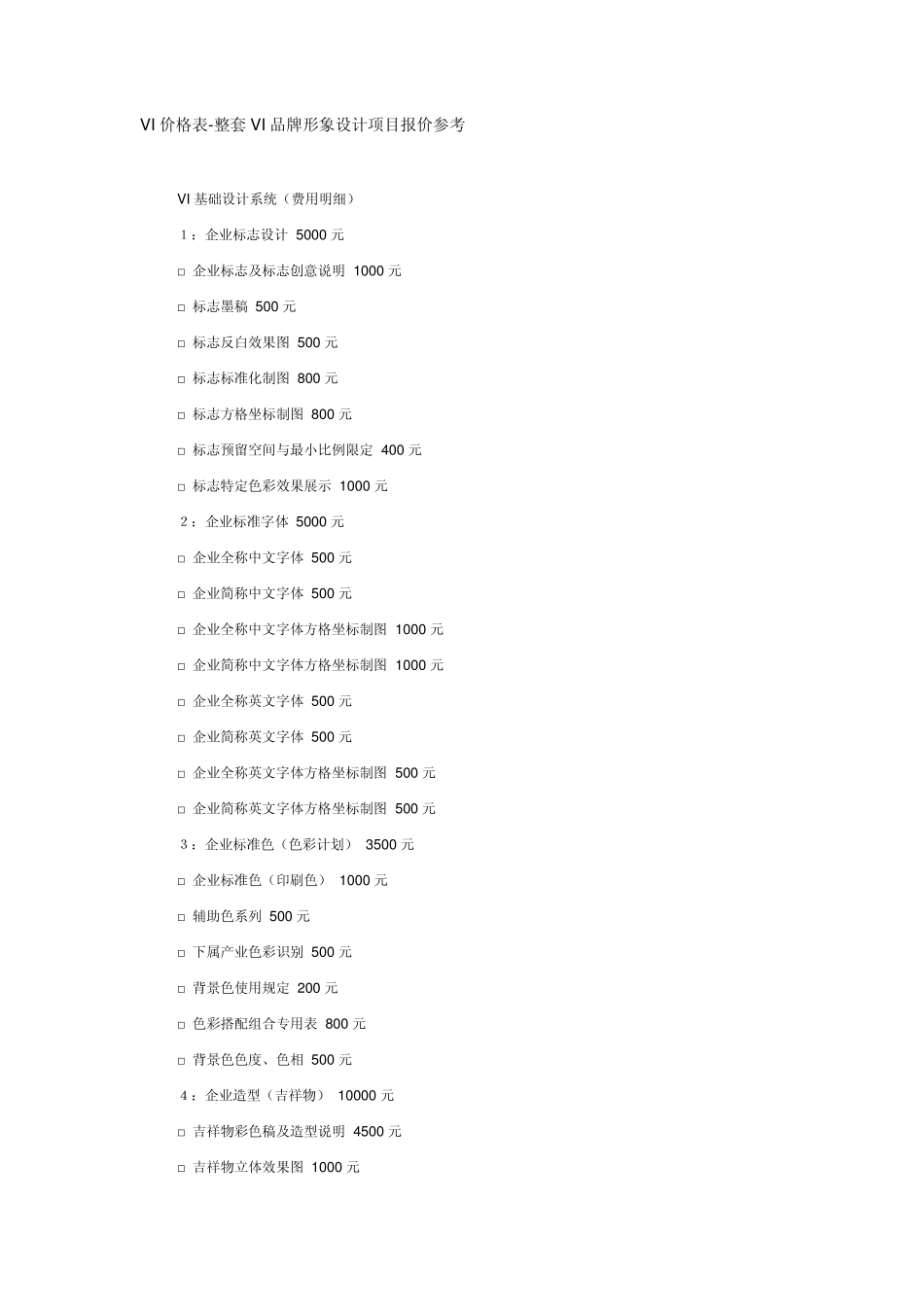 VI价格表整套VI品牌形象设计项目报价参考_第1页