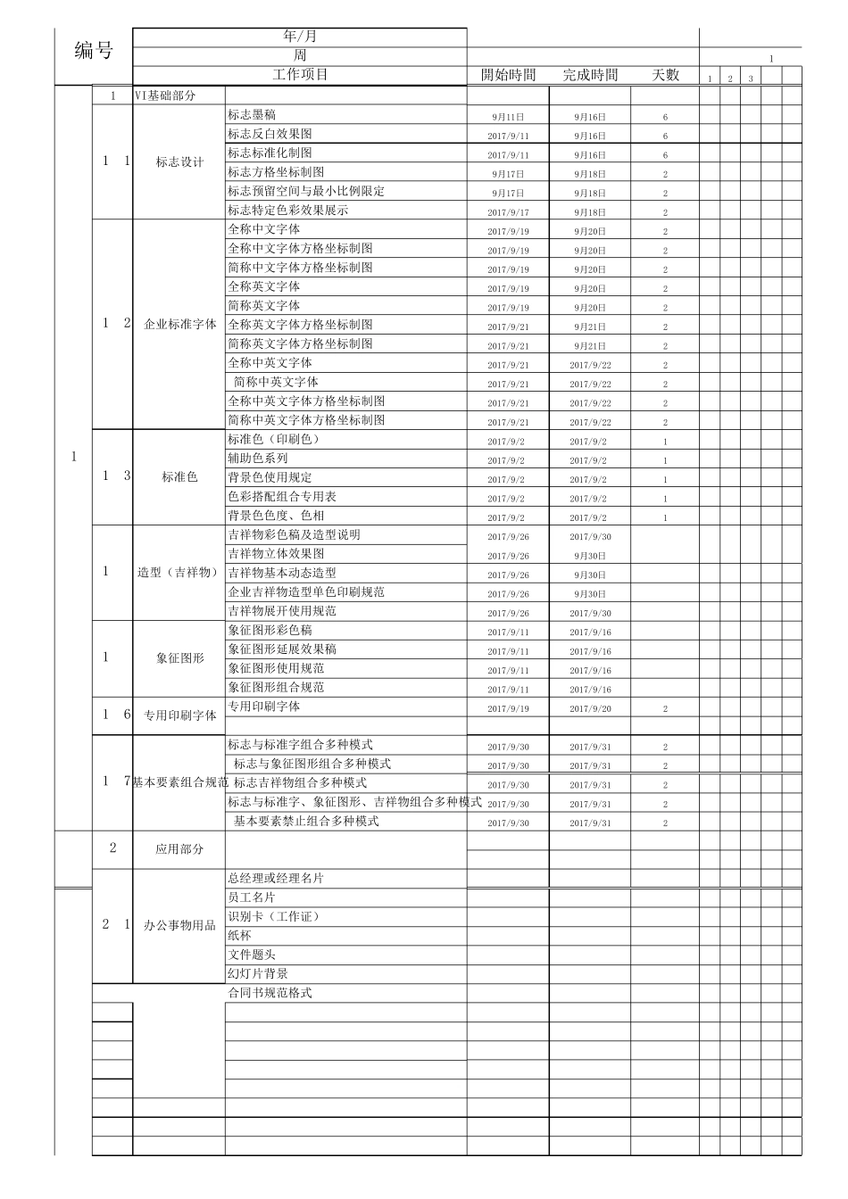 VI设计工作进度表_第1页
