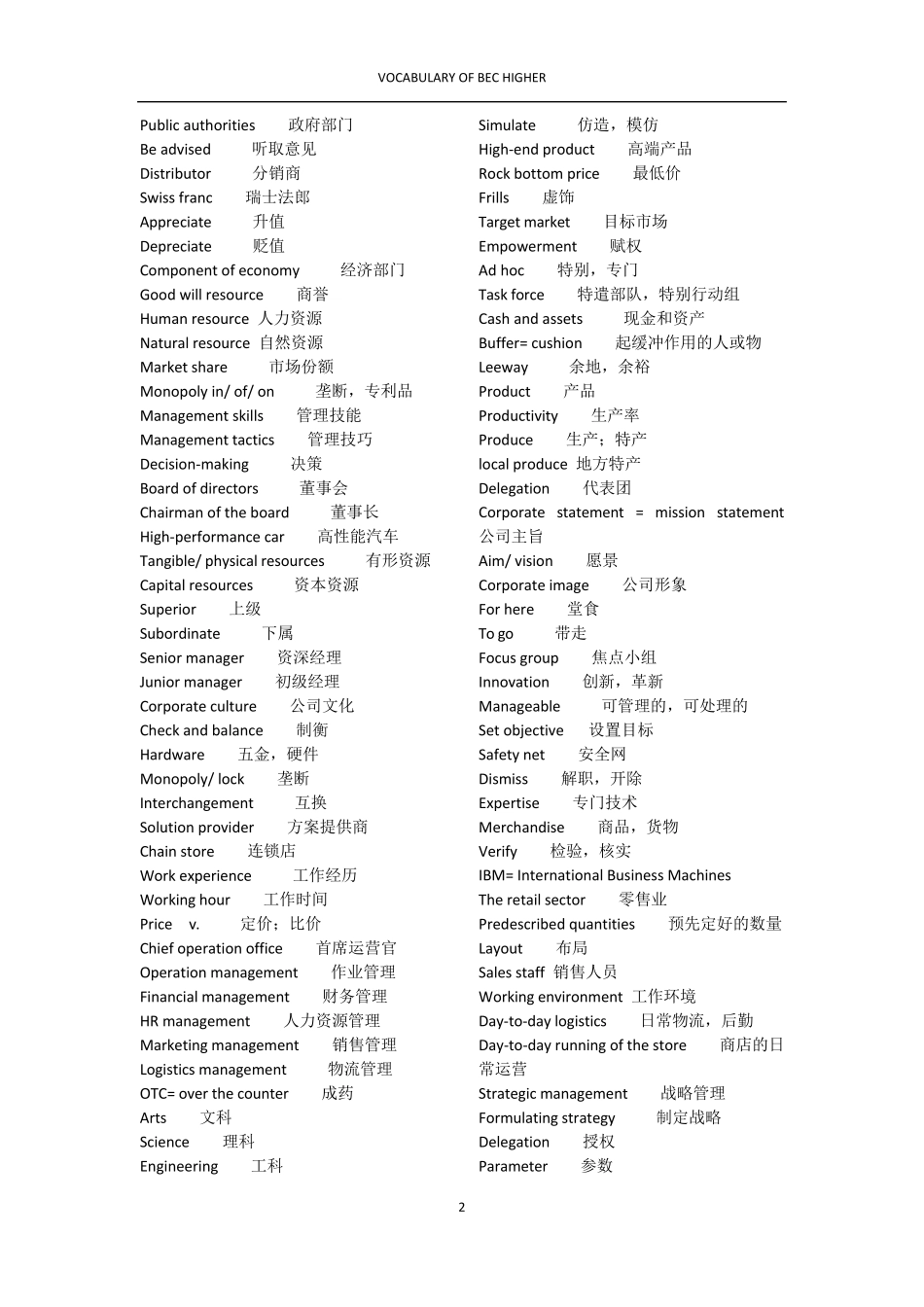 VocabularyofBEChigher剑桥商务英语高级词汇整理_第2页