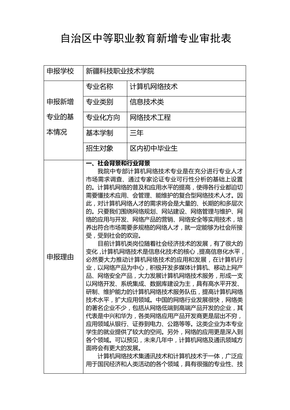 中职专业申报资料计算机网络技术_第1页