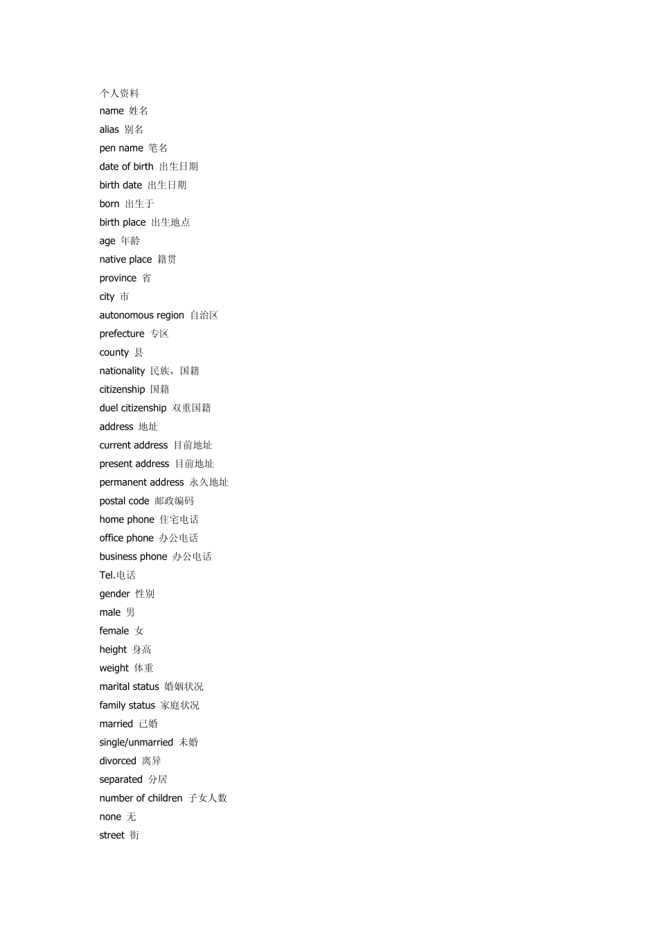 中英文个人简历模板和常用词汇_第2页
