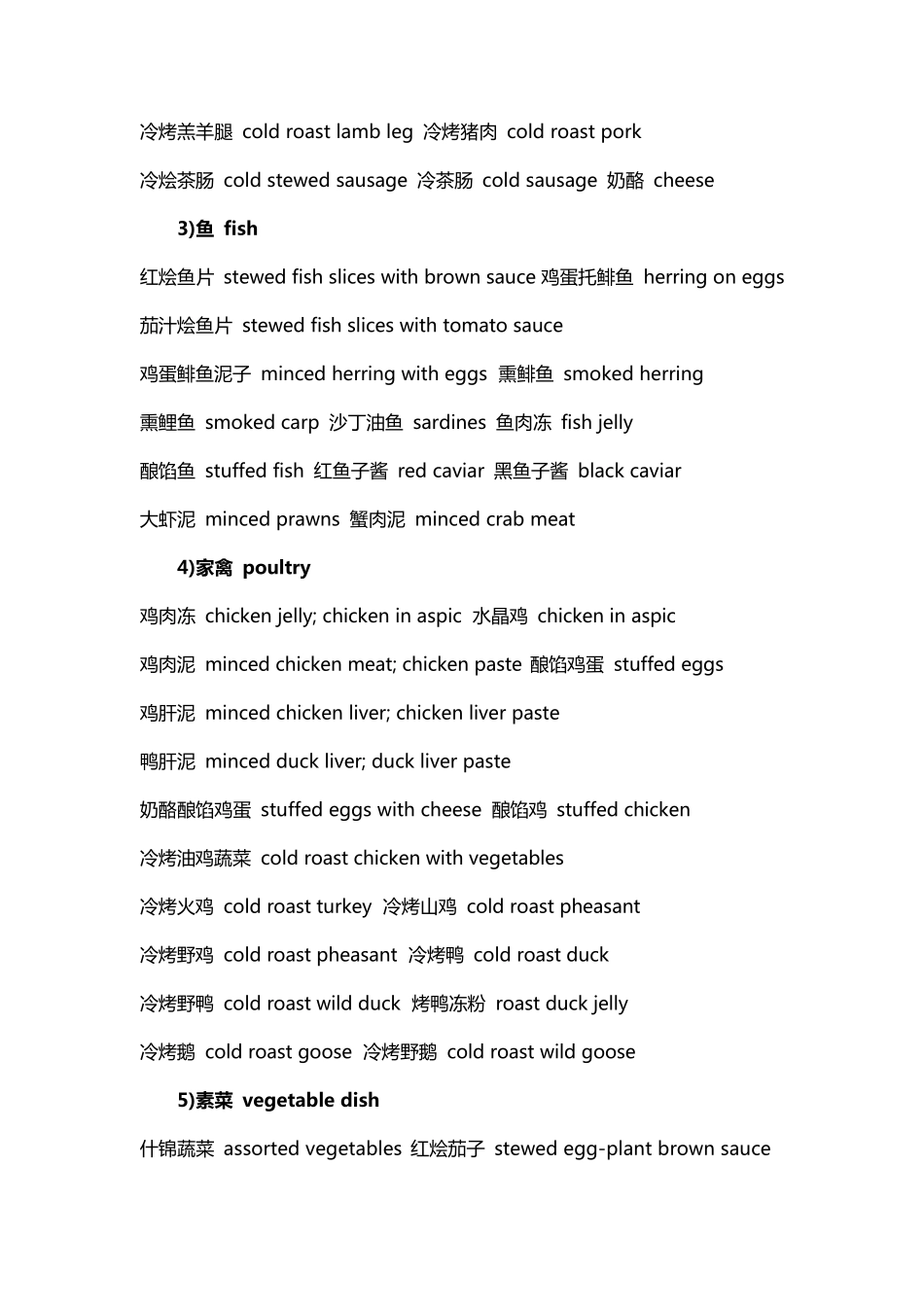 中英文菜单(西餐色拉、肉类、素菜、通心粉、面包、甜食)_第2页