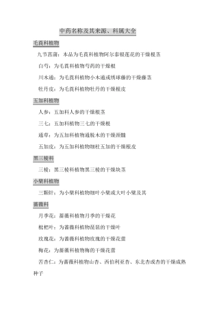 中药名称及其来源科属大全
