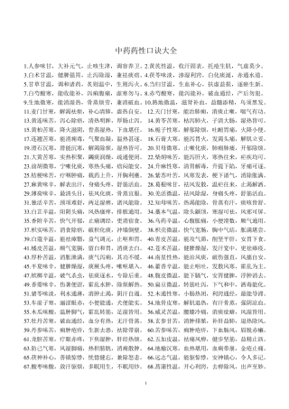 中药药性口诀大全