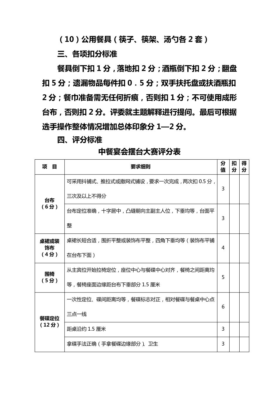 中餐宴会摆台比赛规则和评分标准(国)_第3页