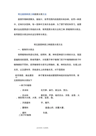 常见蔬菜种类三种蔬菜分类方法