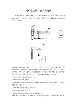 通用螺栓的规范标准及规格表