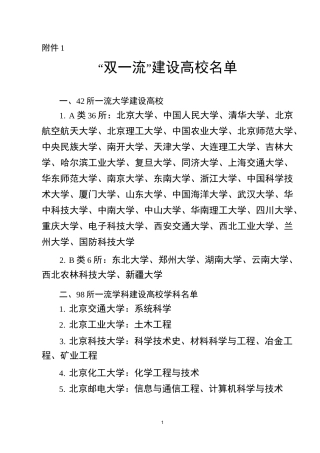 “双一流”建设高校名单