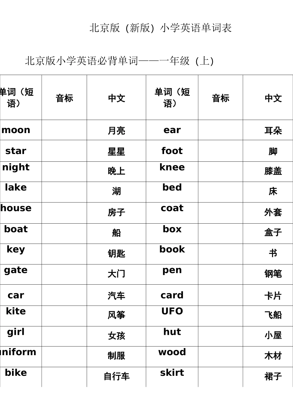 北京版英语单词表_第1页