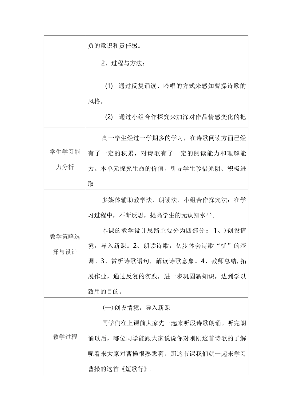 高中语文教学课例《短歌行》课程思政核心素养教学设计及总结反思_第2页