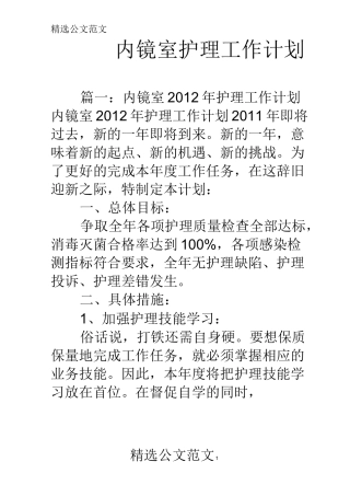 内镜室护理工作计划