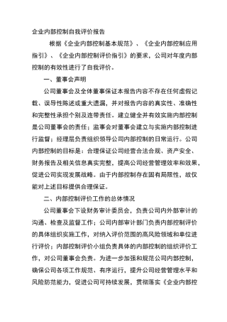 内部控制自评报告
