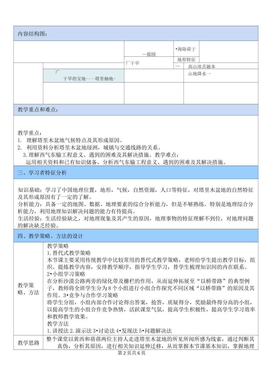 《干旱的宝地-塔里木盆地》教学设计_第2页