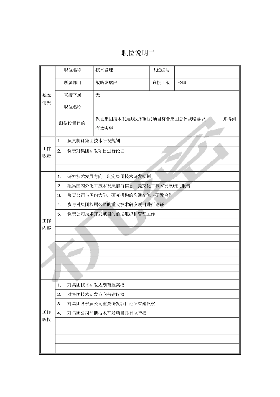 战略发展部技术管理职位说明书_第1页